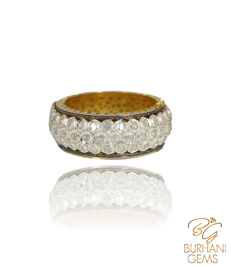 HONEY COMB ROSECUT DIAMOND BANGLE BRACELET