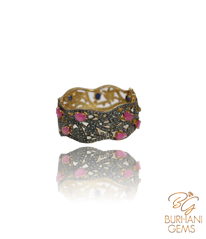 RUBY SAPPHIRE ROSECUT  DIAMOND BRACELET