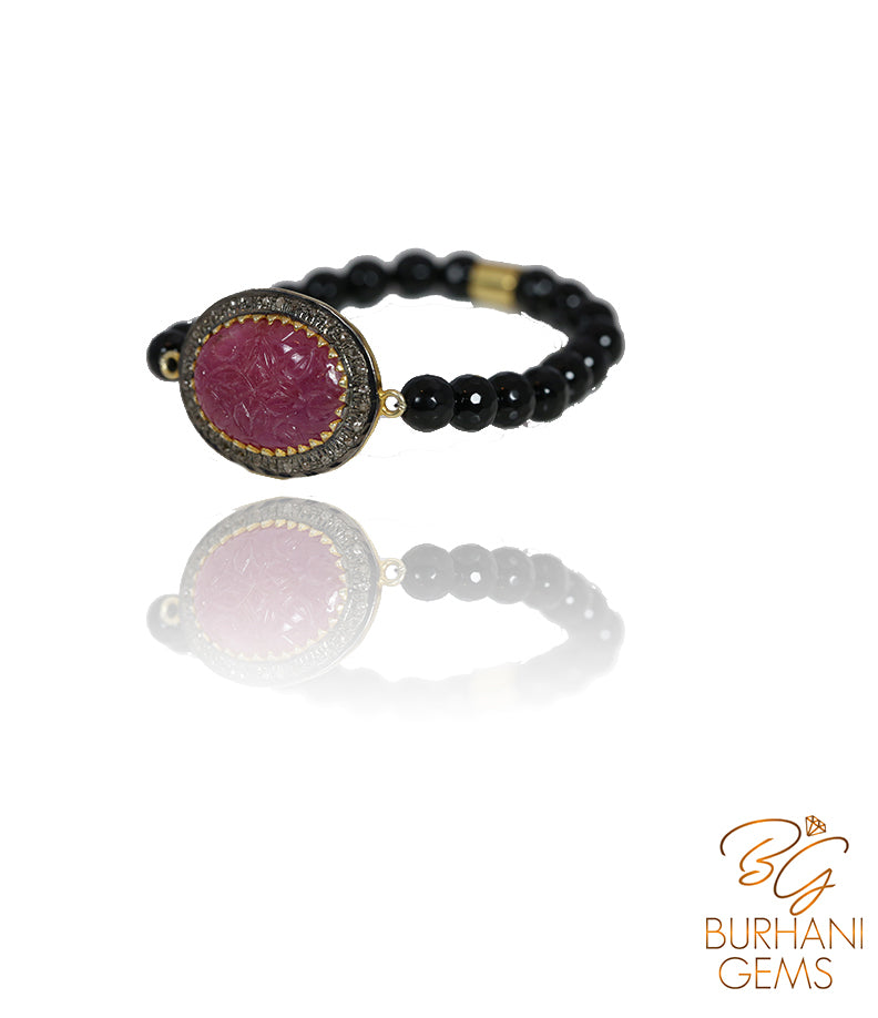 CABOCHON RUBY  ROSECUT DIAMOND BANGLE BRACELET