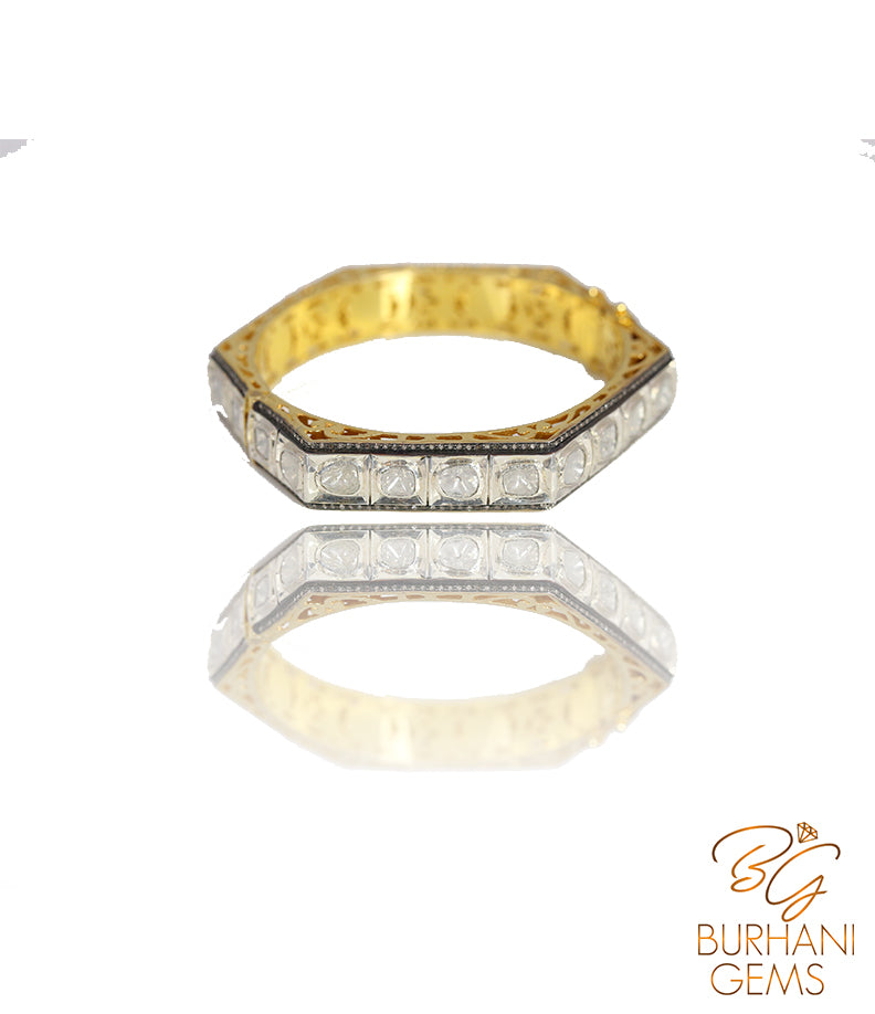 HEXAGONAL ROSECUT DIAMOND BANGLE BRACELET