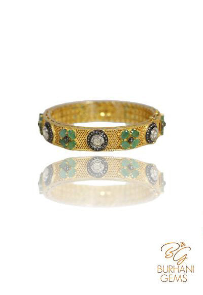 ROSECUT DIAMOND EMERALD BANGLE BRACELET