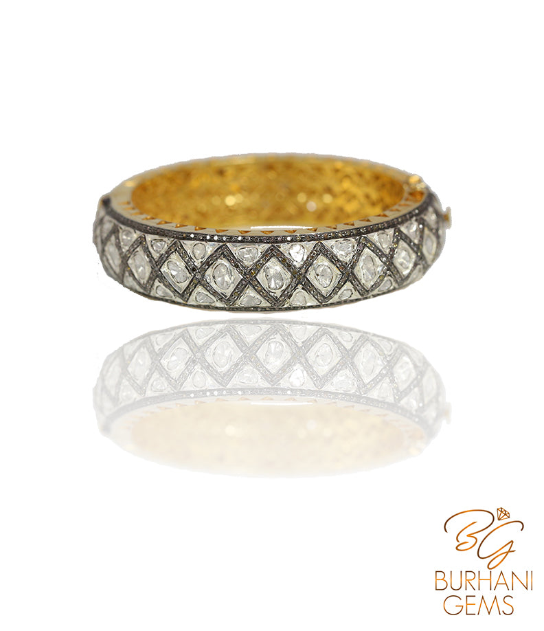 HONEY COMB ROSECUT DIAMOND BANGLE BRACELET