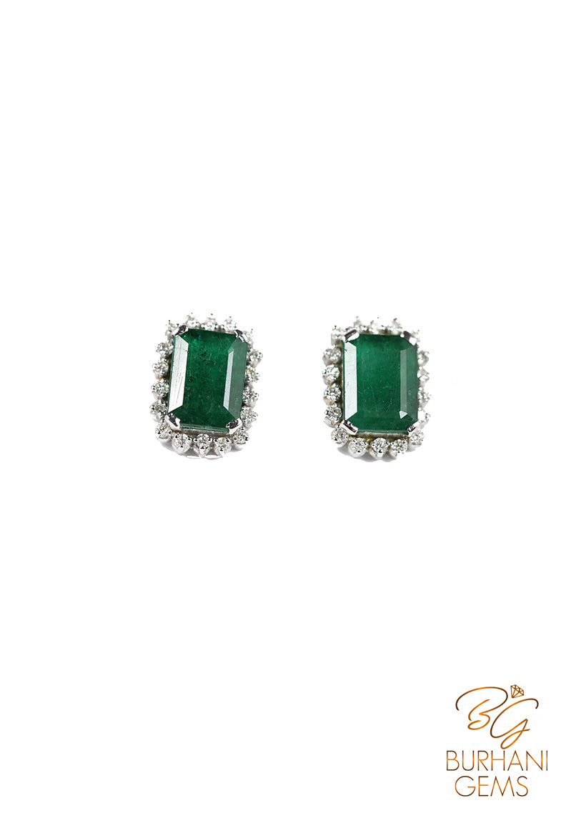 EMERALD & DIAMOND STUD EARRINGS