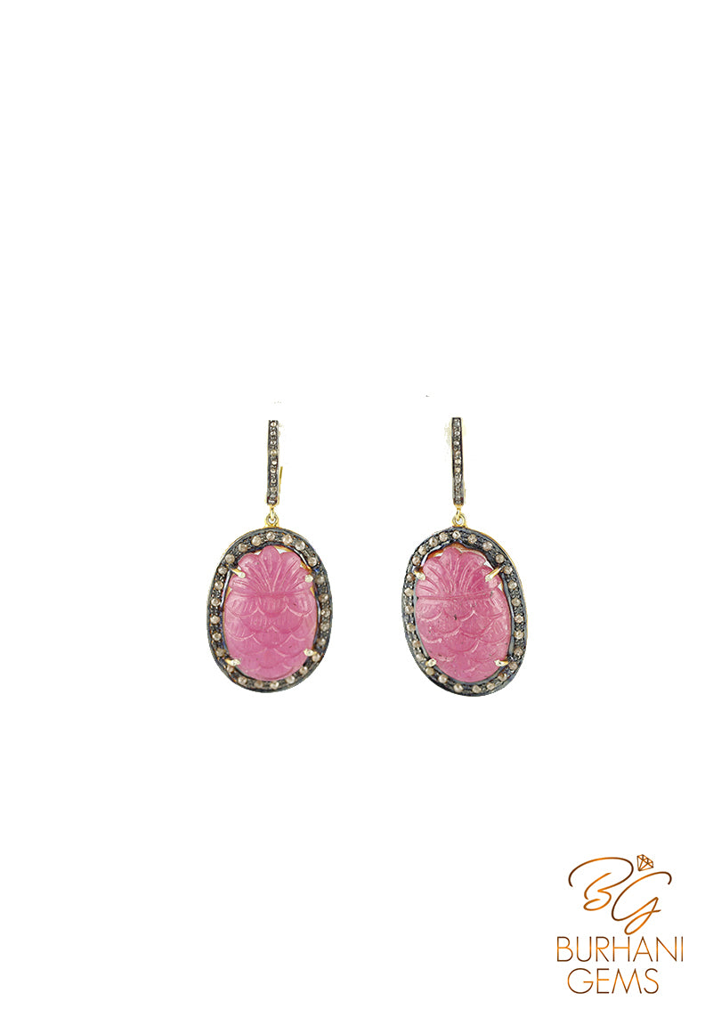 REGAL RUBY AND ROSECUT DIAMOND EARRINGS