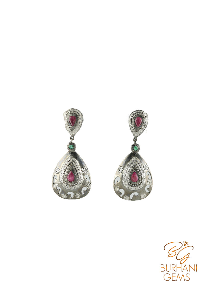 RUBY EMERALD ROSECUT DIAMOND EARRINGS