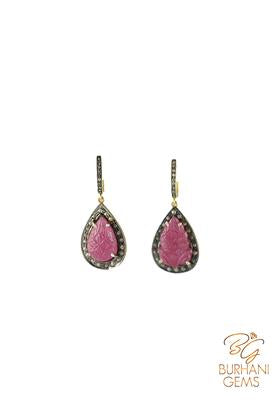 CARVED RUBY ROSECUT DIAMOND EARRINGS