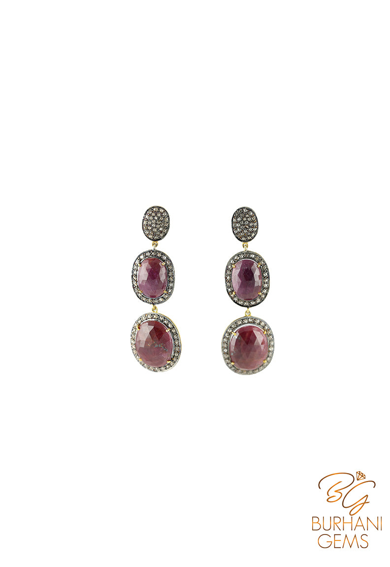 EXCLUSIVE RUBY AND ROSE CUT DIAMOND EARRINGS