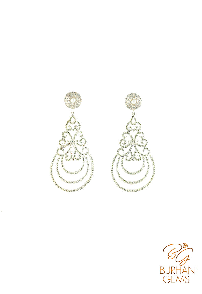 EXCLUSIVE BRIDAL PEARL AND ROSE CUT DIAMOND EARRINGS