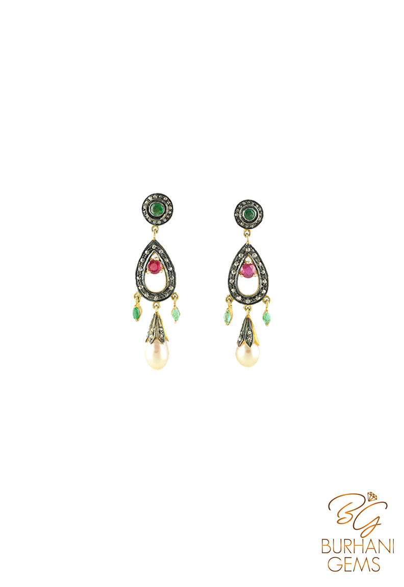 RUBY EMERALD ROSECUT DIAMOND EARRINGS