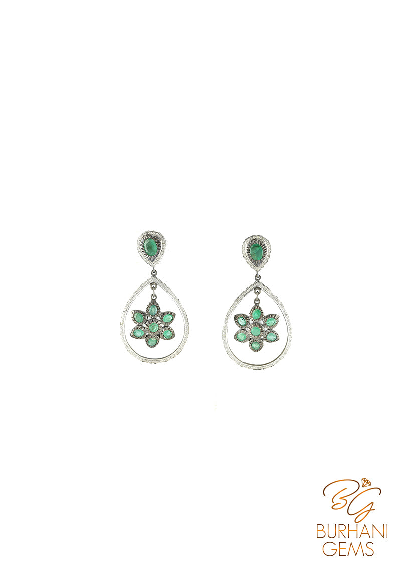 MUGHAL STYLE NATURAL EMERALD ROSE-CUT DIAMOND EARRINGS