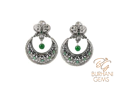 EMERALD AND ROSE CUT DIAMOND EARRINGS