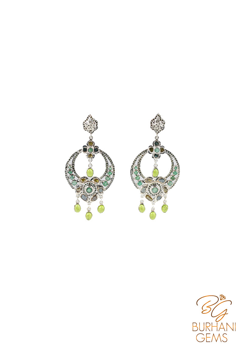 NATURAL EMERALD ROSE CUT DIAMOND MUGHAL EARRINGS