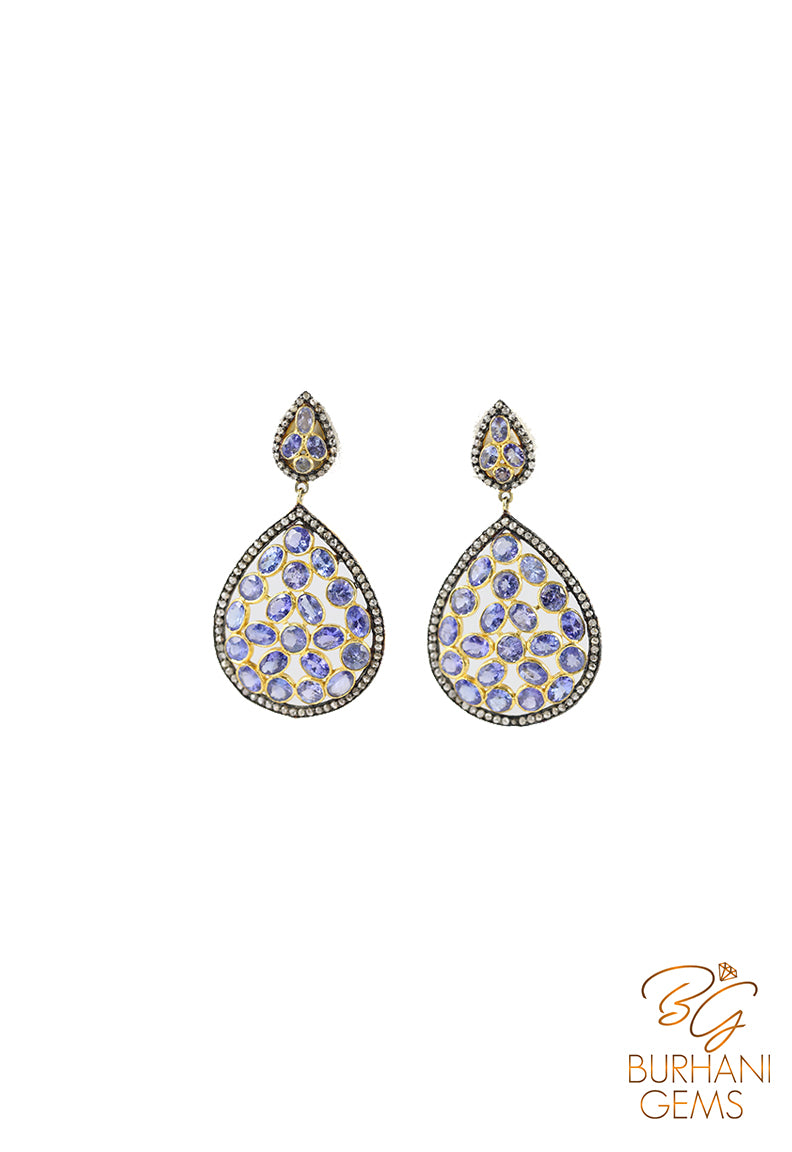 TANZANITE PAVE ROSE CUT DIAMOND EARRINGS