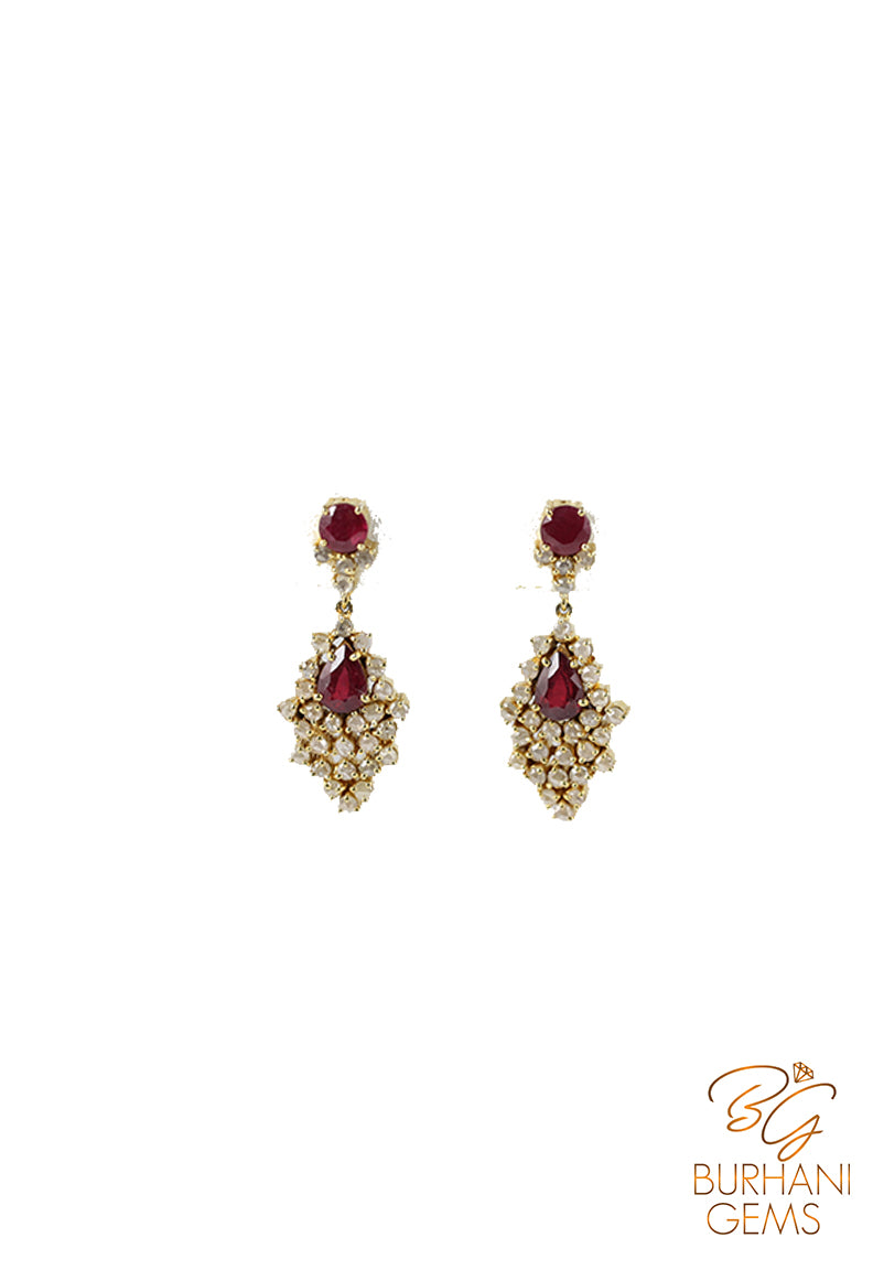 DESIGNER RUBY ROSECUT DIAMOND EARRINGS