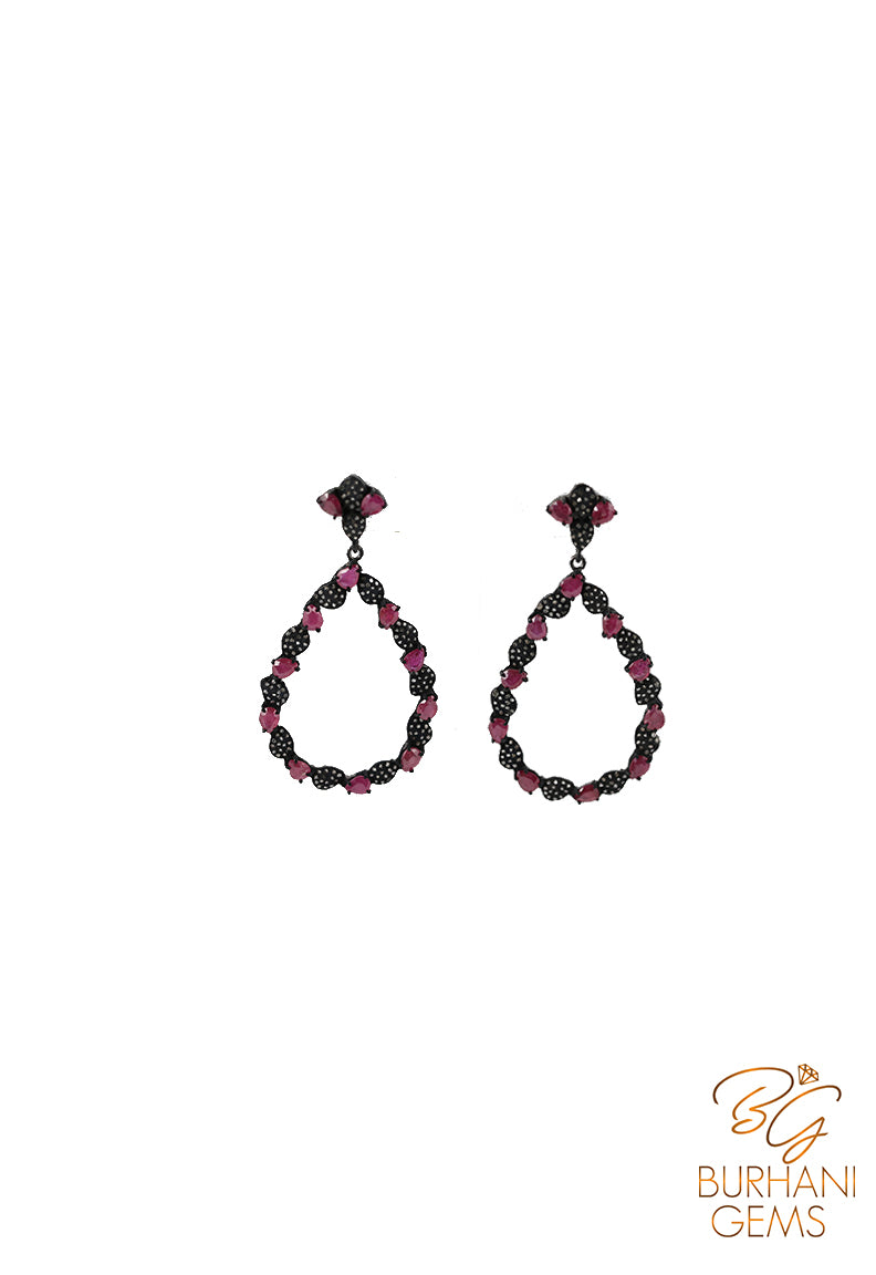 VICTORIAN DROP RUBY ROSECUT DIAMOND EARRING