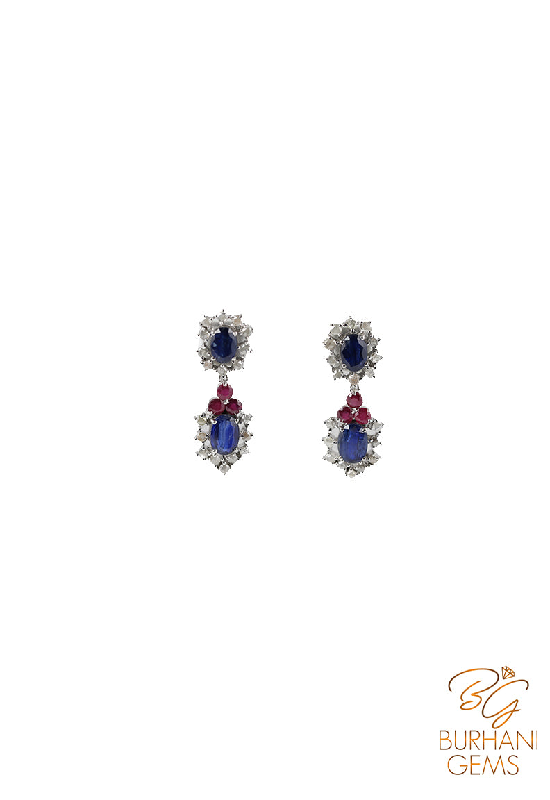 DESIGNER SAPPHIRE AND RUBY ROSE CUT DIAMOND EARRING