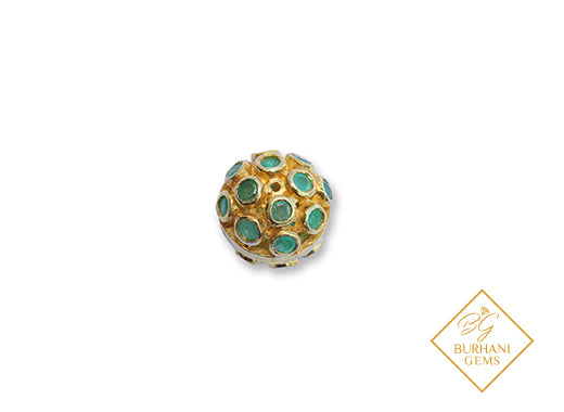 GOLD BALL PAVE EMERALD BEAD