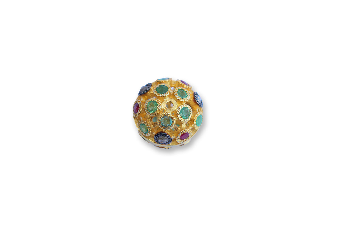 GOLD BALL PAVE RUBY  EMERALD BEAD