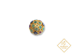 GOLD BALL PAVE RUBY  EMERALD BEAD