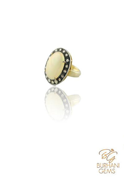 ETHIOPIAN OPAL ROSECUT DIAMOND RING