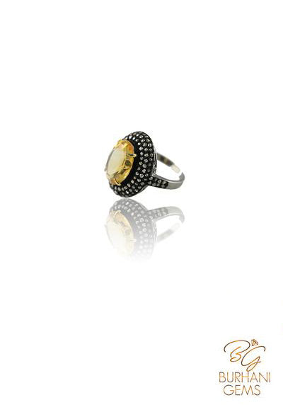 CITRINE JEWELED ROSE-CUT DIAMOND RING