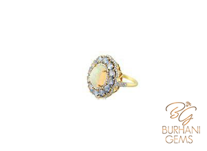 NATURAL OPAL SAPPHIRE RING WITH ROSE-CUT DIAMONDS