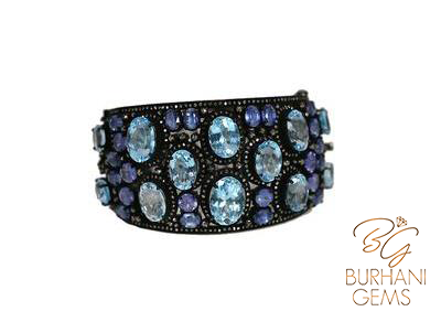 AQUA BLUE TOPAZ VICTORIAN BANGLE BRACELET