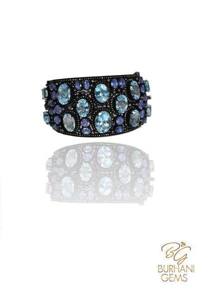 AQUA BLUE TOPAZ VICTORIAN BANGLE BRACELET