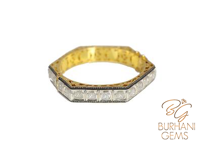 HEXAGONAL ROSECUT DIAMOND BANGLE BRACELET