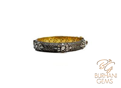 DESIGNER ROSE CUT PAVE DIAMOND BANGLE BRACELET