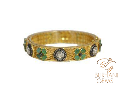 ROSECUT DIAMOND EMERALD BANGLE BRACELET