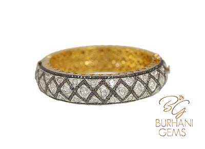HONEY COMB ROSECUT DIAMOND BANGLE BRACELET