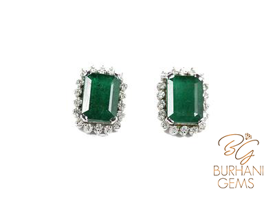 EMERALD & DIAMOND STUD EARRINGS