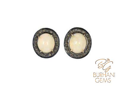 OPAL STUD EARRING WITH ROSE CUT DIAMONDS