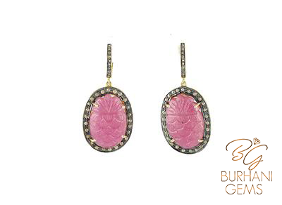 REGAL RUBY AND ROSECUT DIAMOND EARRINGS