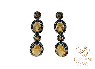 CITRINE  ROSECUT DIAMOND EARRINGS