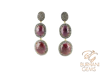 EXCLUSIVE RUBY AND ROSE CUT DIAMOND EARRINGS