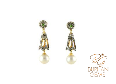 ROYAL ROSECUT DIAMOND EARRINGS WITH PEARL HANGINGS