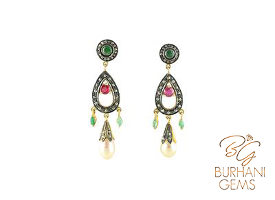 RUBY EMERALD ROSECUT DIAMOND EARRINGS