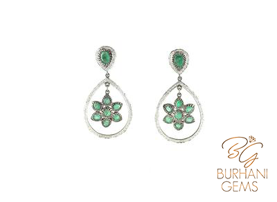 MUGHAL STYLE NATURAL EMERALD ROSE-CUT DIAMOND EARRINGS
