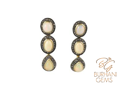OPAL ROSE CUT HANGING EARRINGS