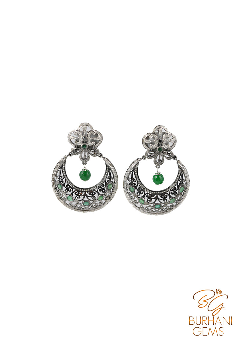 EMERALD AND ROSE CUT DIAMOND EARRINGS