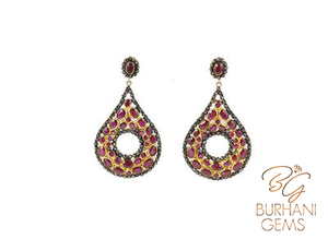 DROP RUBY AND ROSE CUT DIAMOND GOLD PLATED EARRINGS