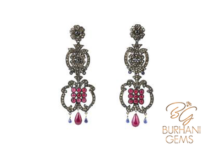 EXCLUSIVE VICTORIAN RUBY, SAPPHIRE AND ROSECUT DIAMOND EARRINGS