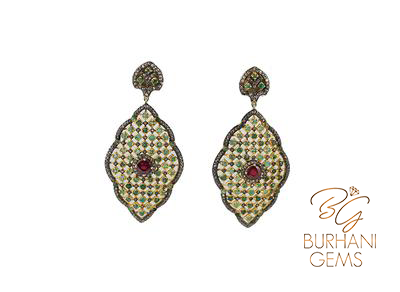 VICTORIAN RUBY AND EMERALD ROSECUT DIAMOND EARRINGS