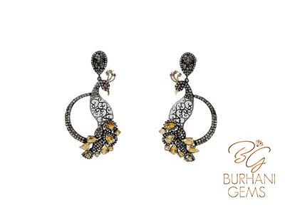 PEACOCK CITRINE ROSECUT DIAMOND EARRINGS