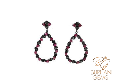 VICTORIAN DROP RUBY ROSECUT DIAMOND EARRING