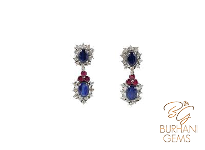 DESIGNER SAPPHIRE AND RUBY ROSE CUT DIAMOND EARRING