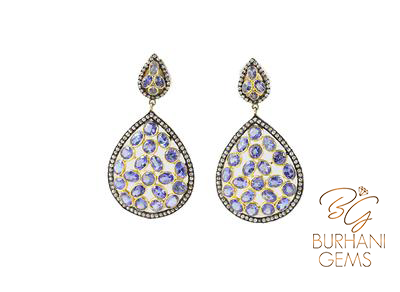 TANZANITE PAVE ROSE CUT DIAMOND EARRINGS