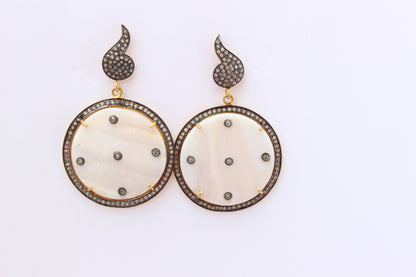 NEW 1- MOTHER OF PEARL EARRINGS - 4 DIAMONDS